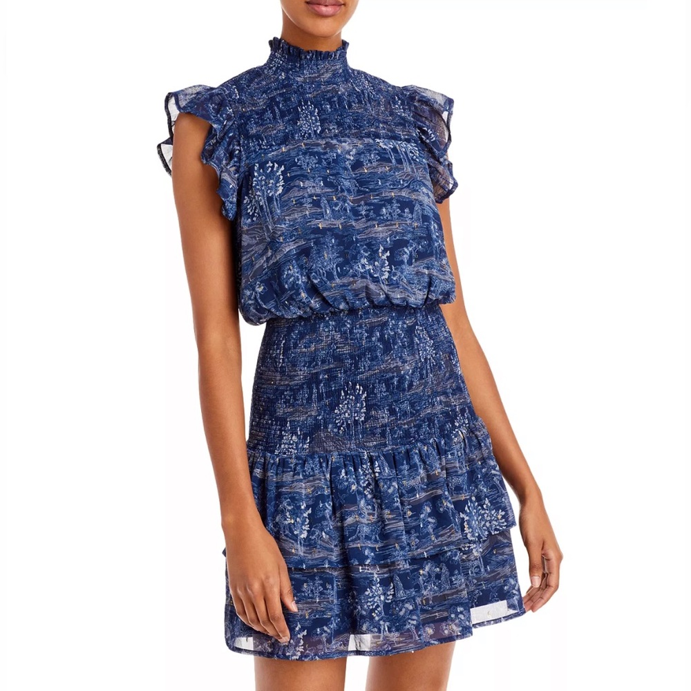 AQUA NWT Smocked Neck Mini Dress with Ruffle
